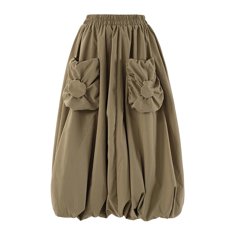 High Waist A-line Skirt with Pockets