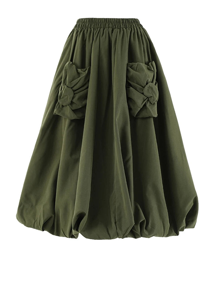 High Waist A-line Skirt with Pockets
